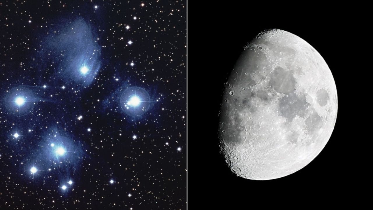 See the 'Seven Sisters' of the Pleiades swim in the light of a waxing moon at sunset tonight