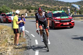 EL BARRACO SPAIN AUGUST 29 Rafal Majka of Poland and UAE Team Emirates attacks in breakaway during the 76th Tour of Spain 2021 Stage 15 a 1975km km stage from Navalmoral de la Mata to El Barraco lavuelta LaVuelta21 on August 29 2021 in El Barraco Spain Photo by Tim de WaeleGetty Images