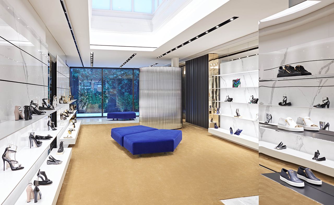 The interior of Giuseppe Zanotti&#039;s luxurious new London flagship transitions fluidly into a bamboo garden