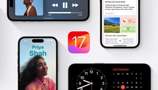 image of iOS 17 logo and iPhones