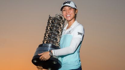 Lydia Ko with the trophy after winning the 2021 Aramco Saudi Ladies International