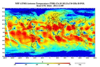 Water vapor measurements in Earth's lower atmosphere taken by the NPP satellite on Nov. 8.