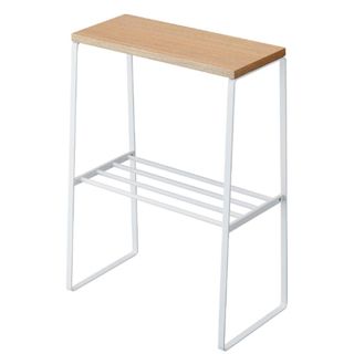 Yamazaki Tosca Side Table with light wood and white steel frame