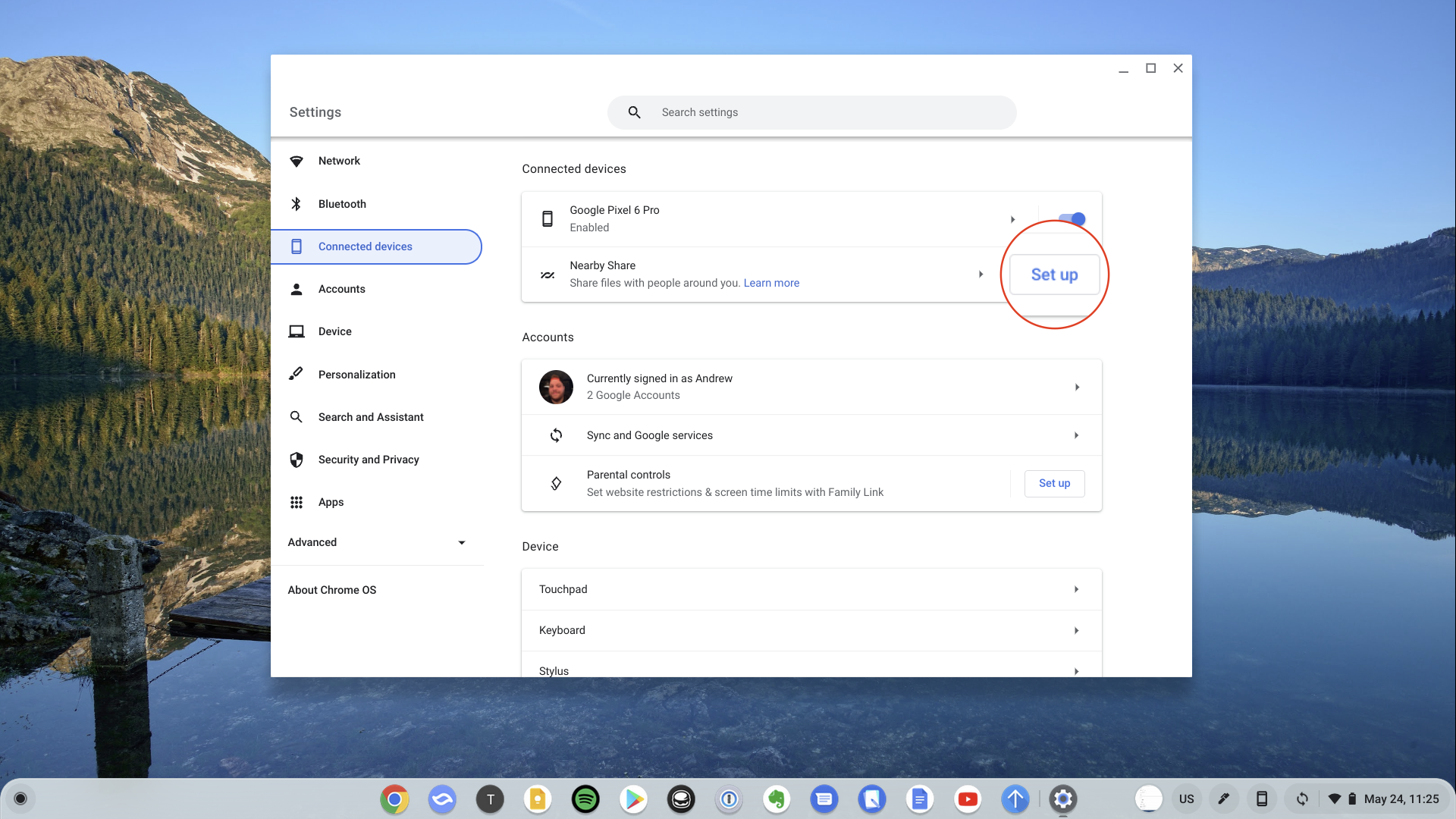 Configurar el uso compartido cercano en Chromebook