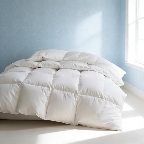 Martha Stewart Luxury White Goose Feathers Down Fiber Duvet Insert King Size - Hotel Collection 100% Cotton Cover Comforter, All Season Medium Warmth, Breathable, Hypoallergenic, 106 X 90 Inch