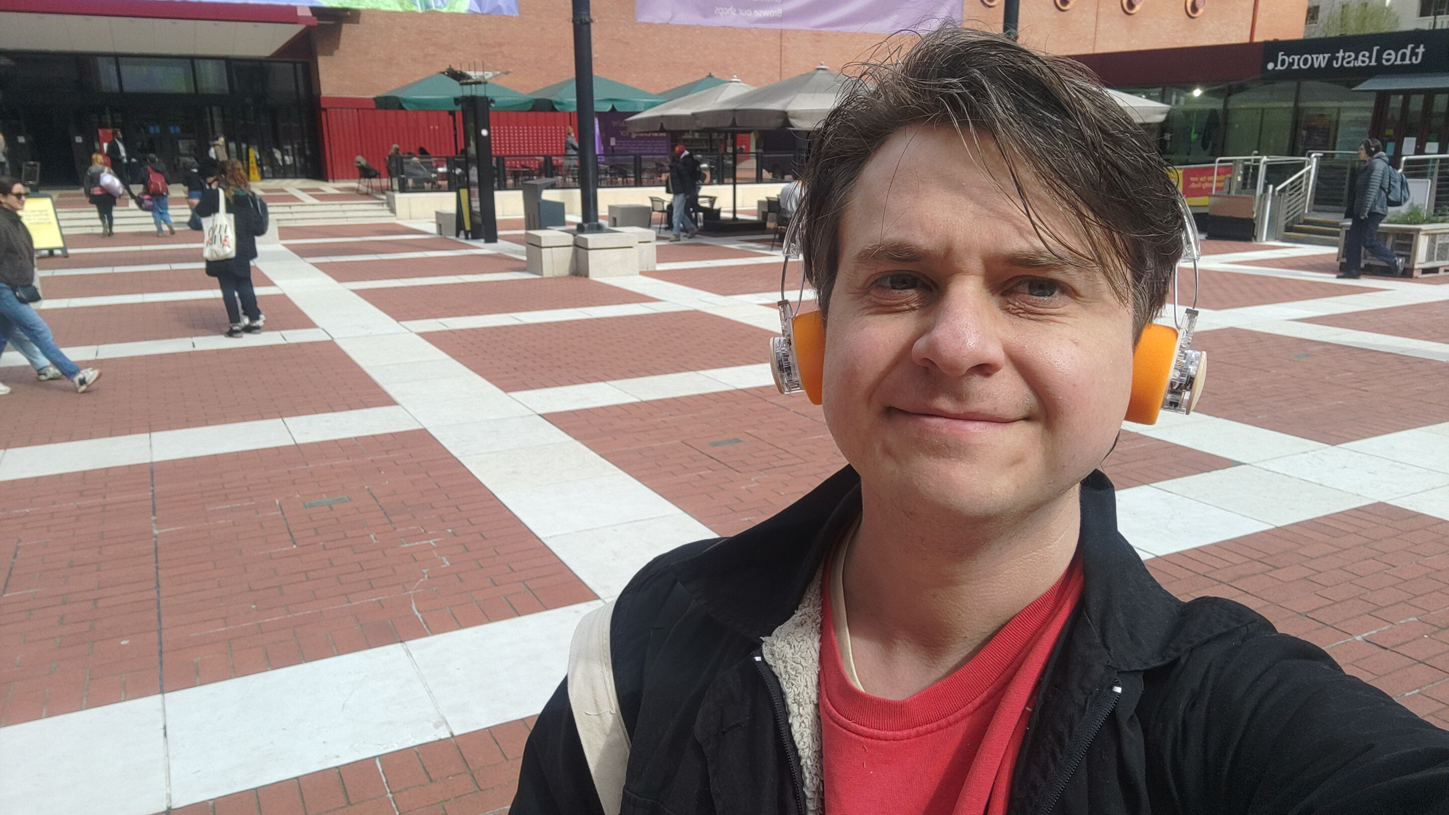 Photo of the author wearing the EH11 headphones