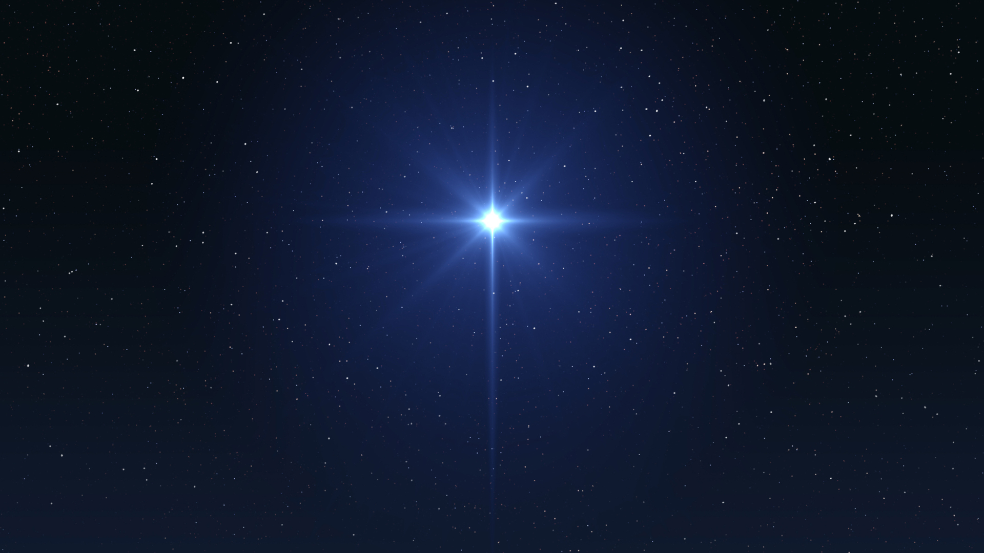 A bright star twinkles in a deep blue night sky