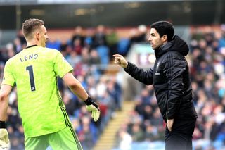 Arsenal boss Mikel Arteta with goalkeeper Bernd Leno