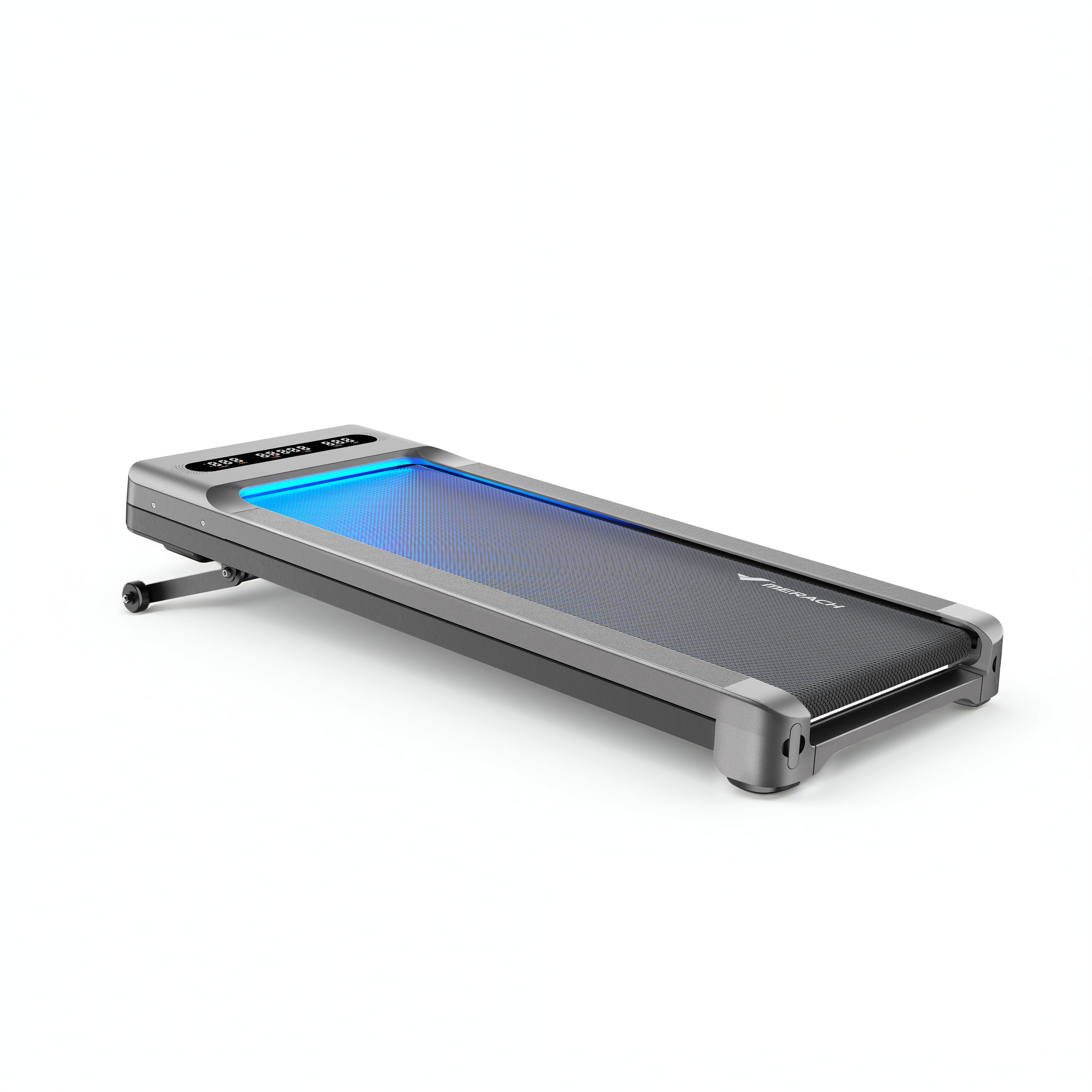 Walking pad set at an incline on a white background