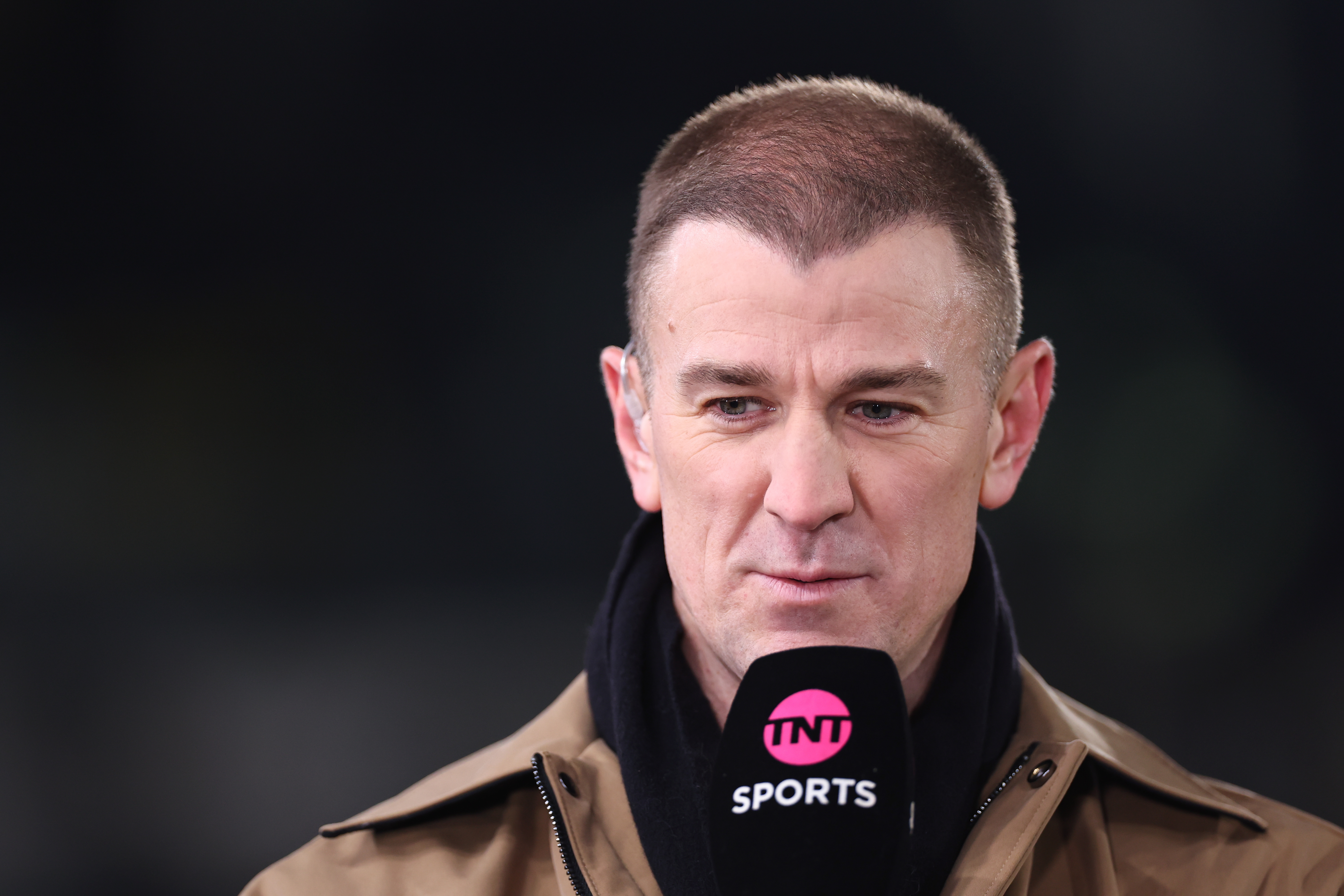 HULL, ENGLAND - FEBRUARY 13: Joe Hart working as a television pundit for TNT Sports ahead of the Emirates FA Cup Fourth Round match between Hull City and Chelsea at MKM Stadium on February 13, 2026 in Hull, England. (Photo by Robbie Jay Barratt - AMA/Getty Images)