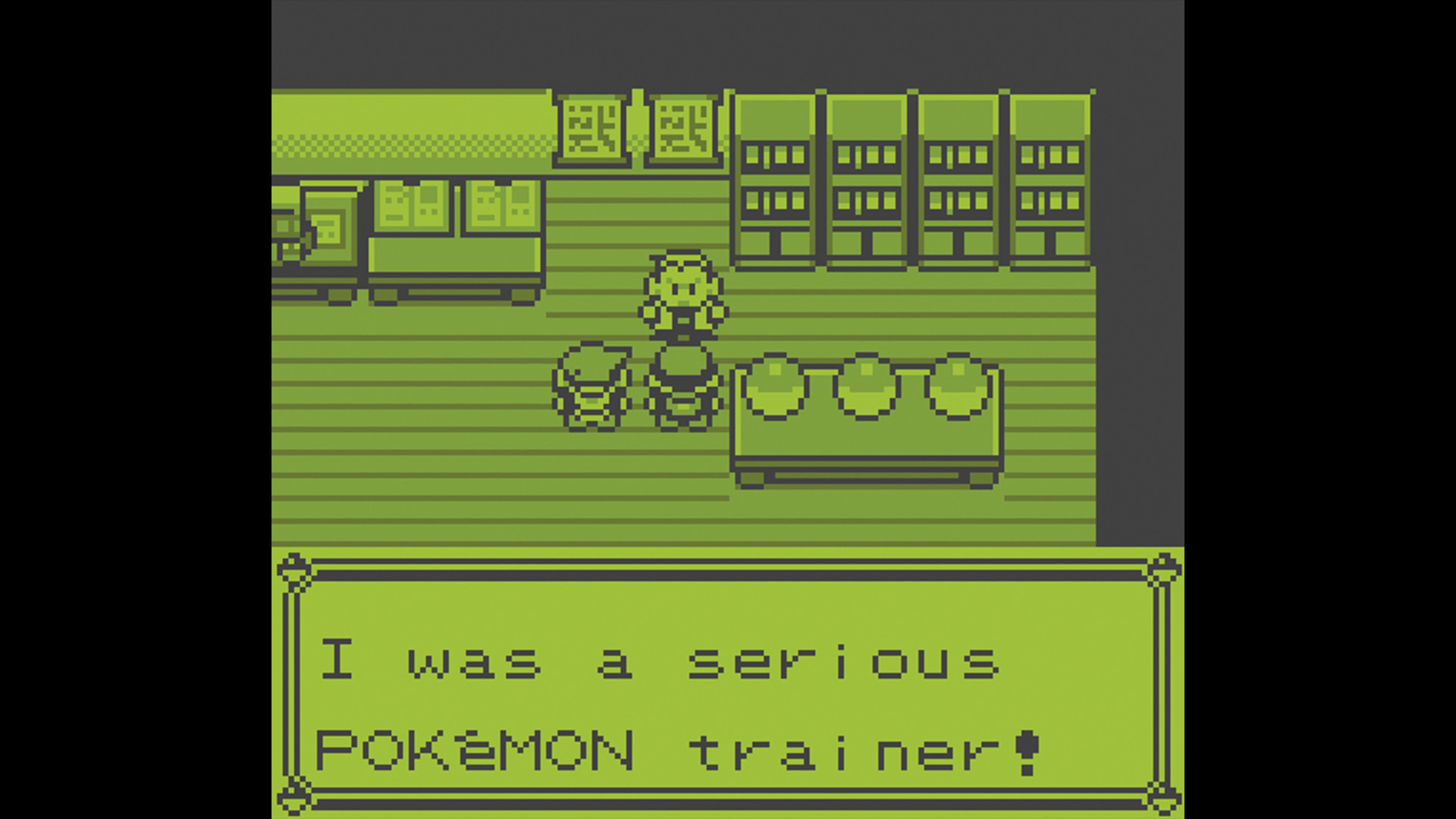 Professor Oak claims he was once a serious Pokemon Trainer in Pokemon Red and Blue, with the classic Game Boy green tinted screen