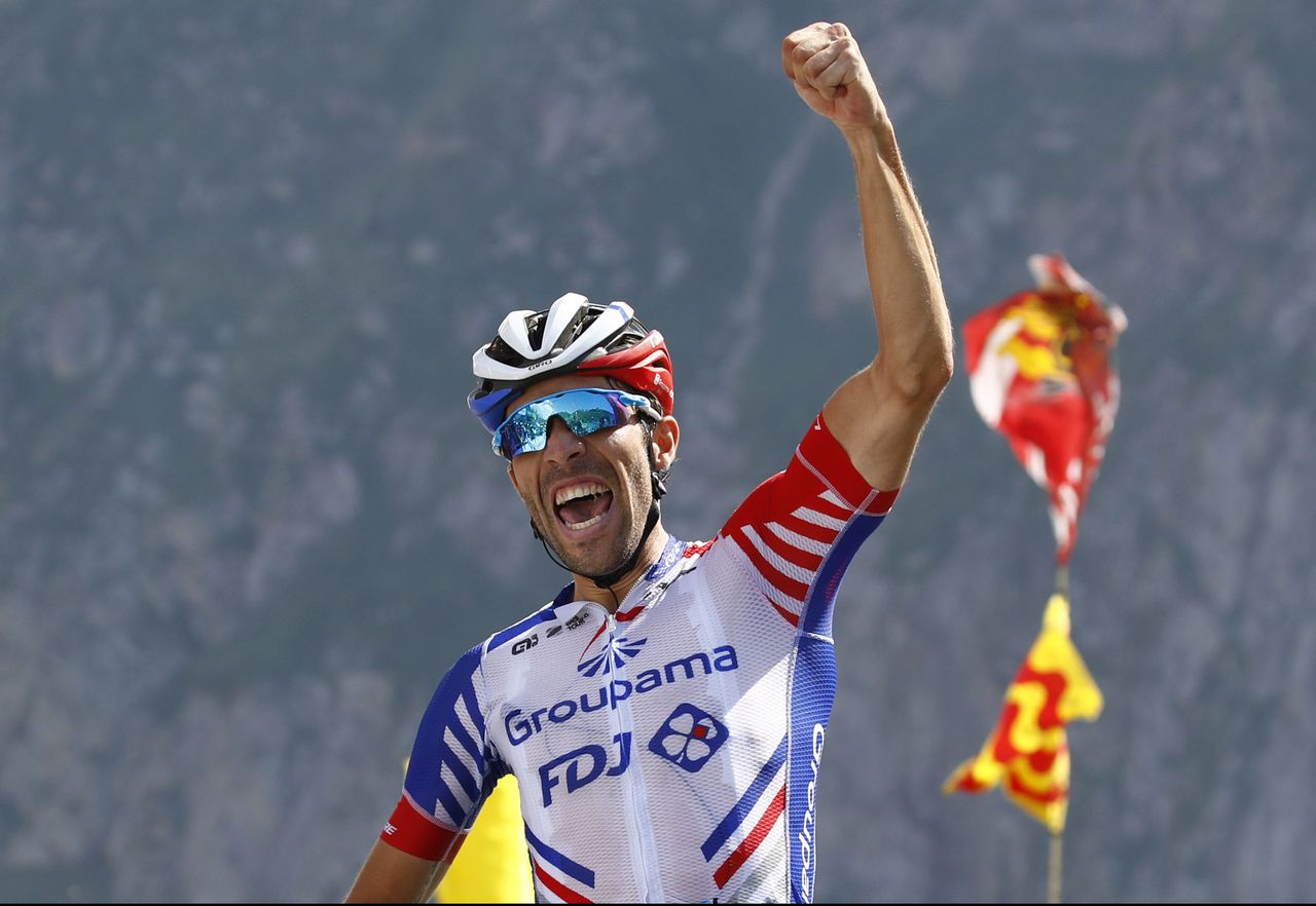Thibaut Pinot (Groupama-FDJ) celebrates victory atop the Tourmalet