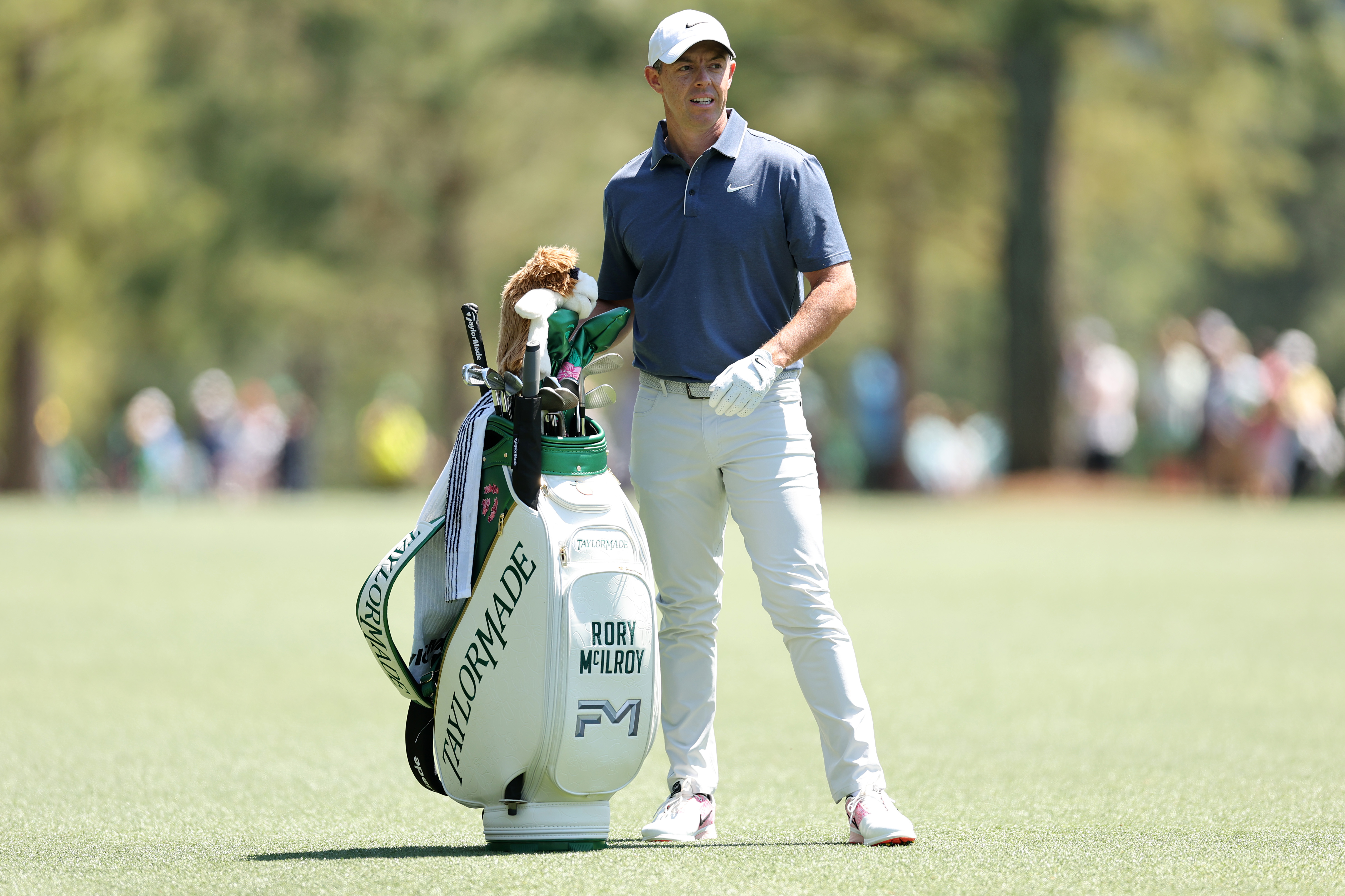 AUGUSTA, GEORGIA - APRIL 13: Rory McIlroy of Northern Ireland prepares to play a shot on the first hole during the final round of the 2025 Masters Tournament at Augusta National Golf Club on April 13, 2025 in Augusta, Georgia. (Photo by Michael Reaves/Getty Images)