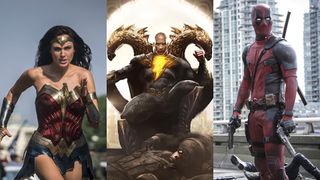 Gal Gadot as Wonder Woman, Dwayne Johnson as Black Adam, and Ryan Reynolds as Deadpool
