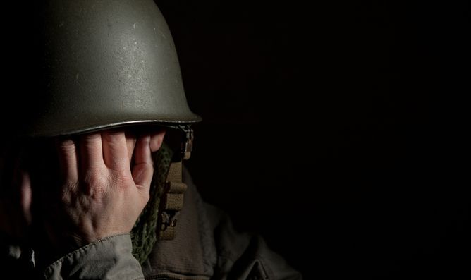 soldier covering face, ptsd, post-traumatic stress, shell shock