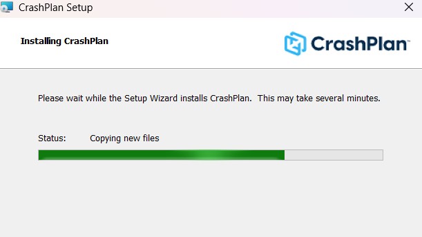 CrashPlan installation in progress