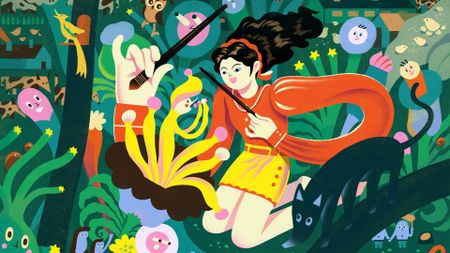 Peilin Li illustration of a girl in a garden