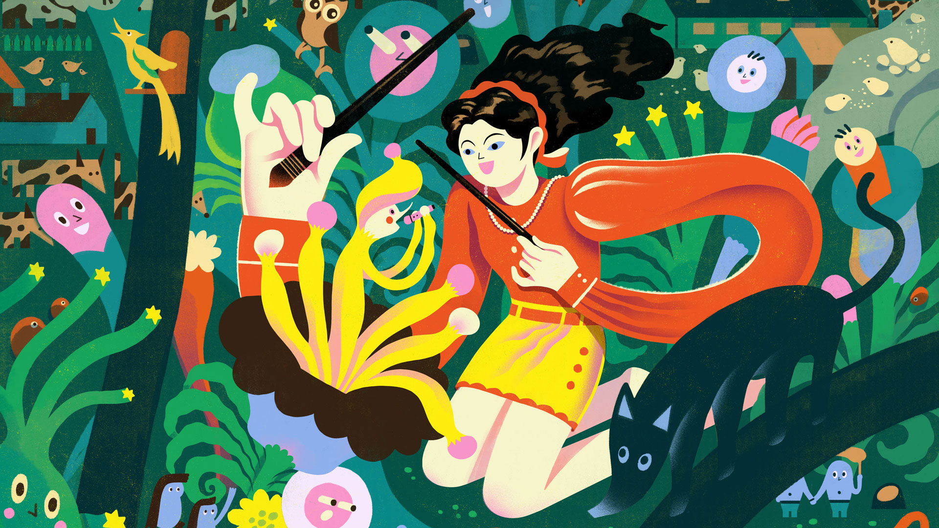 Peilin Li illustration of a girl in a garden