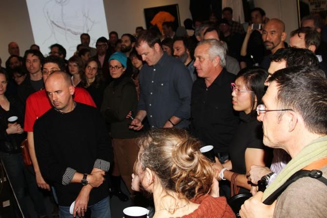 Plenty of fans braved the elements to attend the opening of the Greg LeMond exhibition at the Rapha Cycle Club in New York