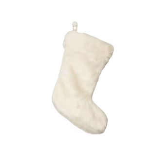 white cream faux fur christmas stocking
