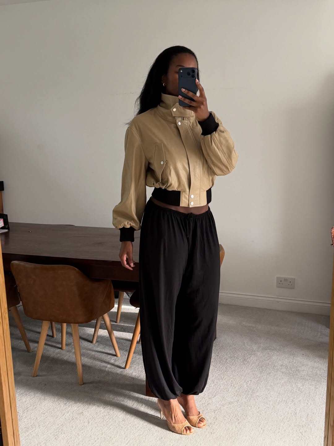 Woman wearing balloon pants.