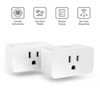 Two white smart plugs. 