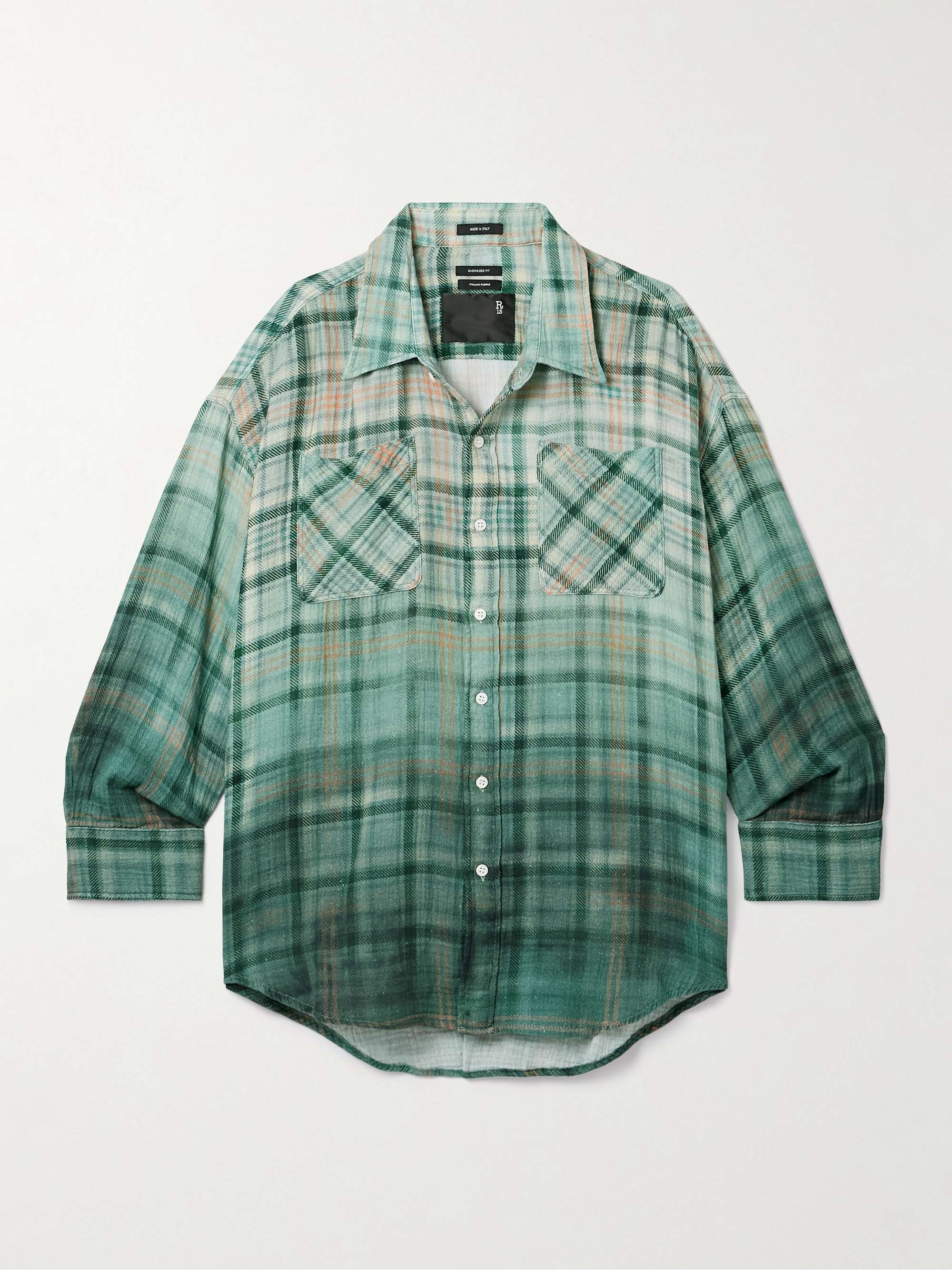 Drop Neck Checked Slub Cotton Shirt