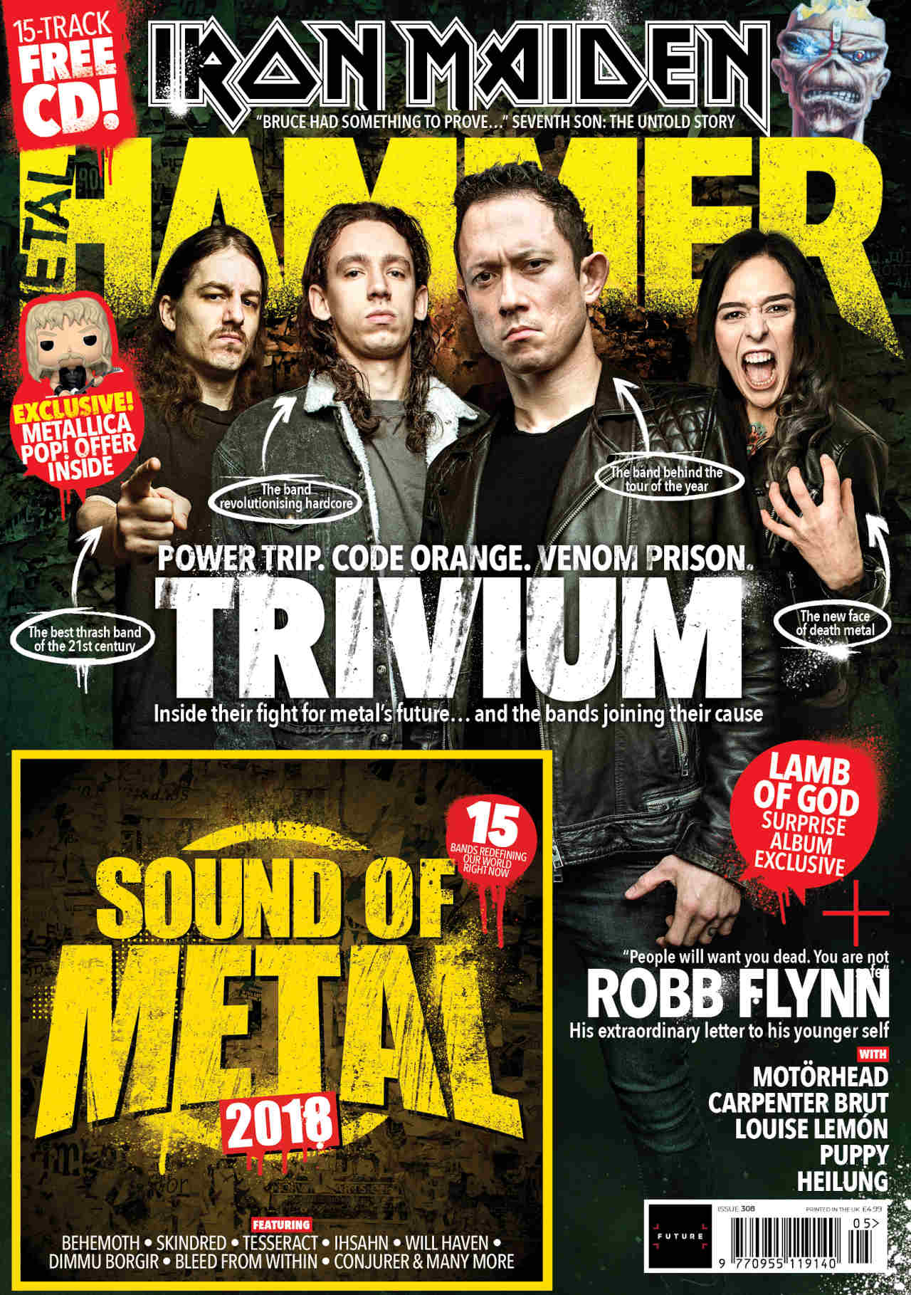The cover of Meta Hammer issue 308 featuring Trivium, Code Orange, Powertrip and Venom Prison