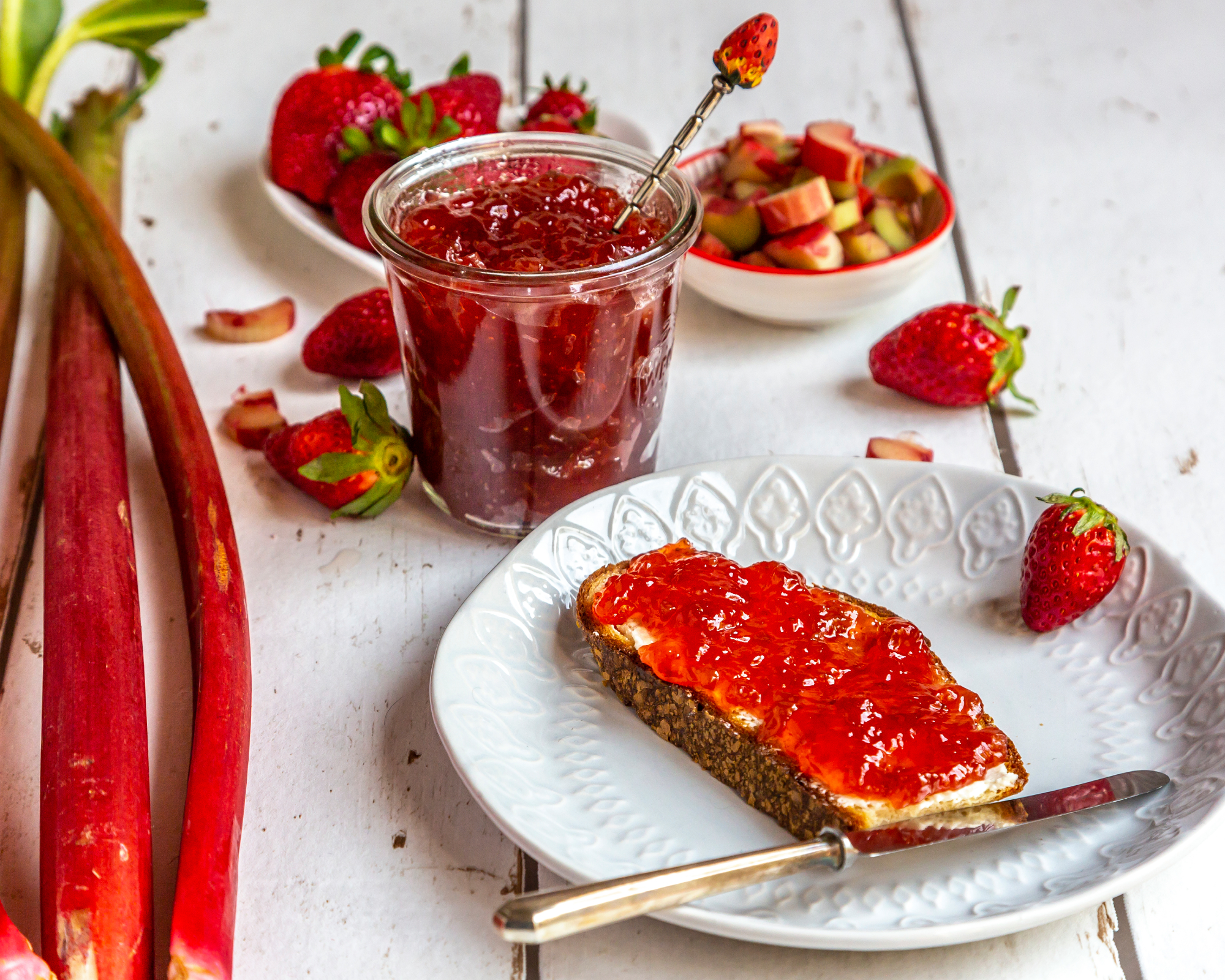 Strawberry rhubarb jam on toast
