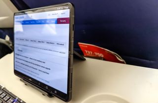 Samsung Galaxy Z Fold 3 being used a laptop with a Bluetooth keyboard.
