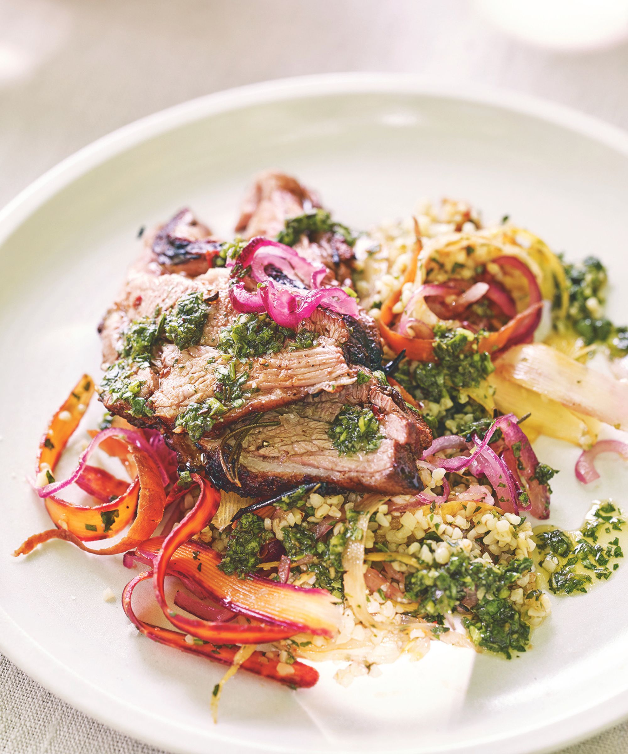 Barbecued lamb and bulgur wheat salad