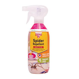 Pink bottle of Zero In Spider Repellent 