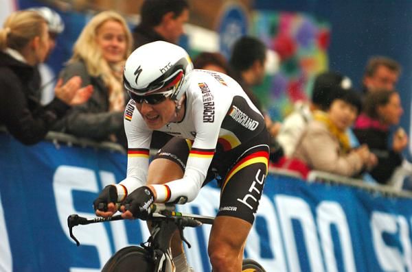 Judith Arndt (Germany) heads to the finish to win the time trial