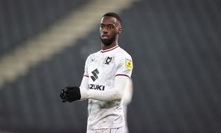 Mo Eisa of Milton Keynes Dons in actio during the Sky Bet League One between Milton Keynes Dons and Shrewsbury Town at Stadium mk on January 24, 2023 in Milton Keynes, England. (Photo by Pete Norton/Getty Images)