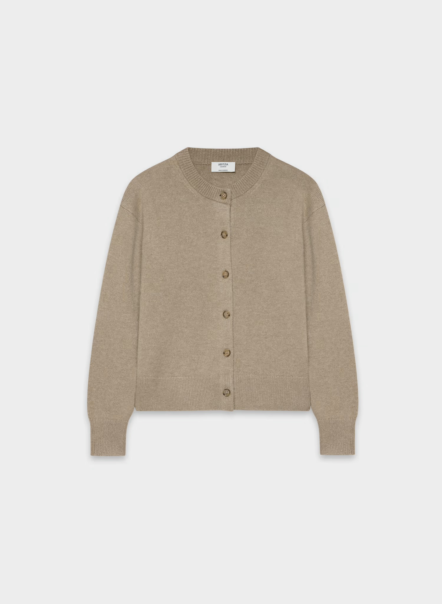 aritzia essential cashmere cardigan in camel