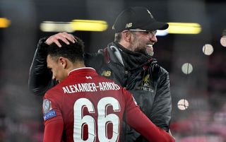 Jurgen Klopp congratulates Trent Alexander-Arnold after Liverpool beat Barcelona