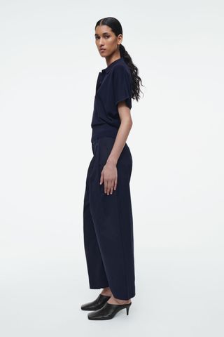 Pleated Barrel-Leg Cotton Trousers