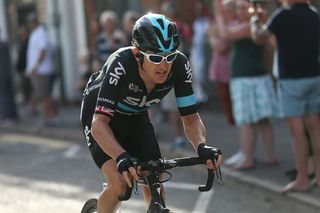 Solo breakaway rider Geraint Thomas (Team Sky) tries to get to the finish line ahead of the sprinters