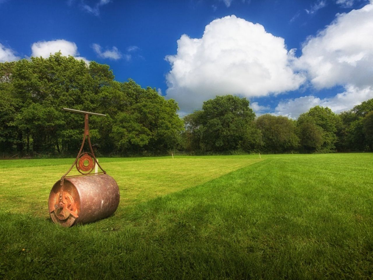 Roller On Large Grass Lawn