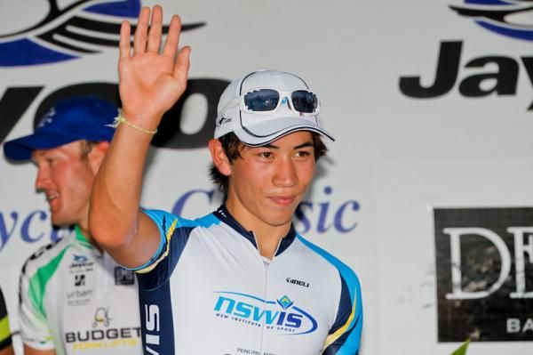 Caleb Ewen on the podium.