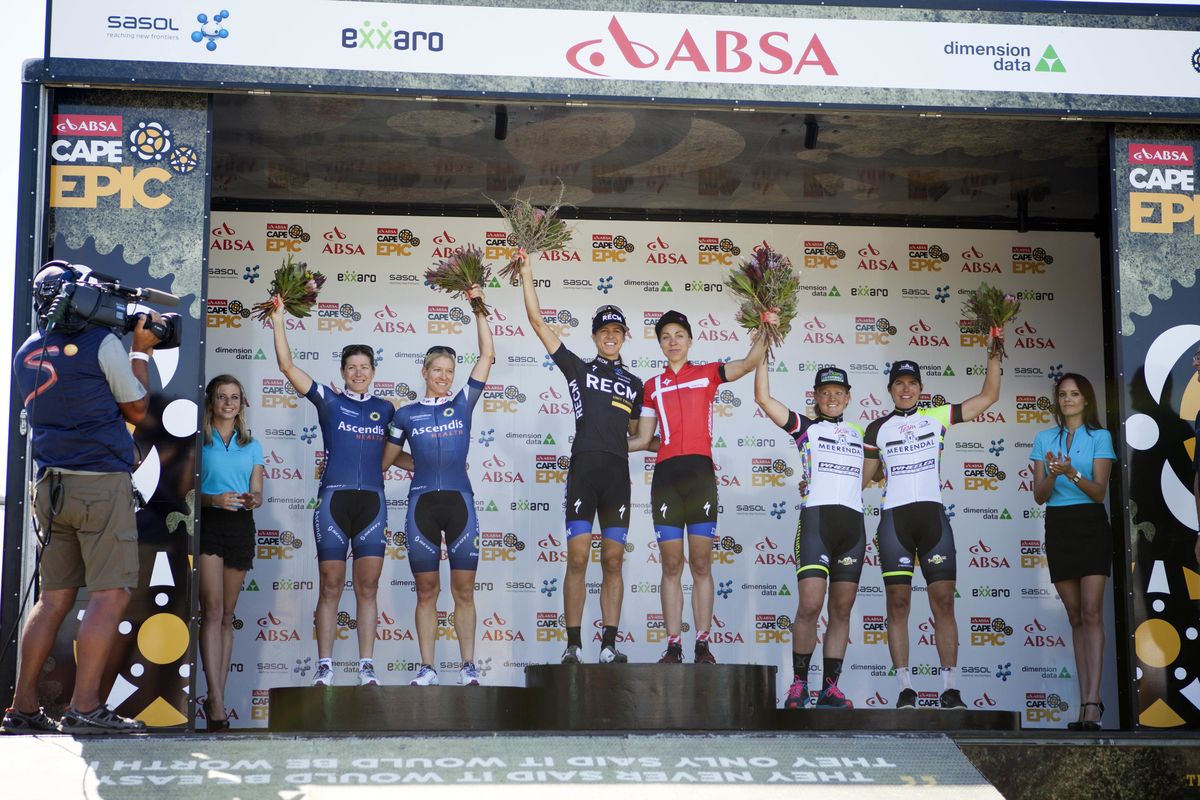 The women's prologue podium at Cape Epic