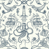 Deep Sea Toile Wallpaper in Blue from the Tailored Collection by York Wallcoverings, $100 (£80) | Burke Decor