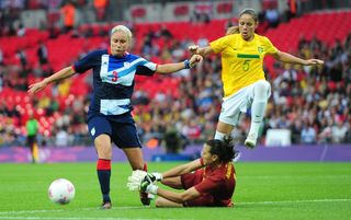 Steph Houghton in action for Team GB against Brazil at the 2012 Olympics