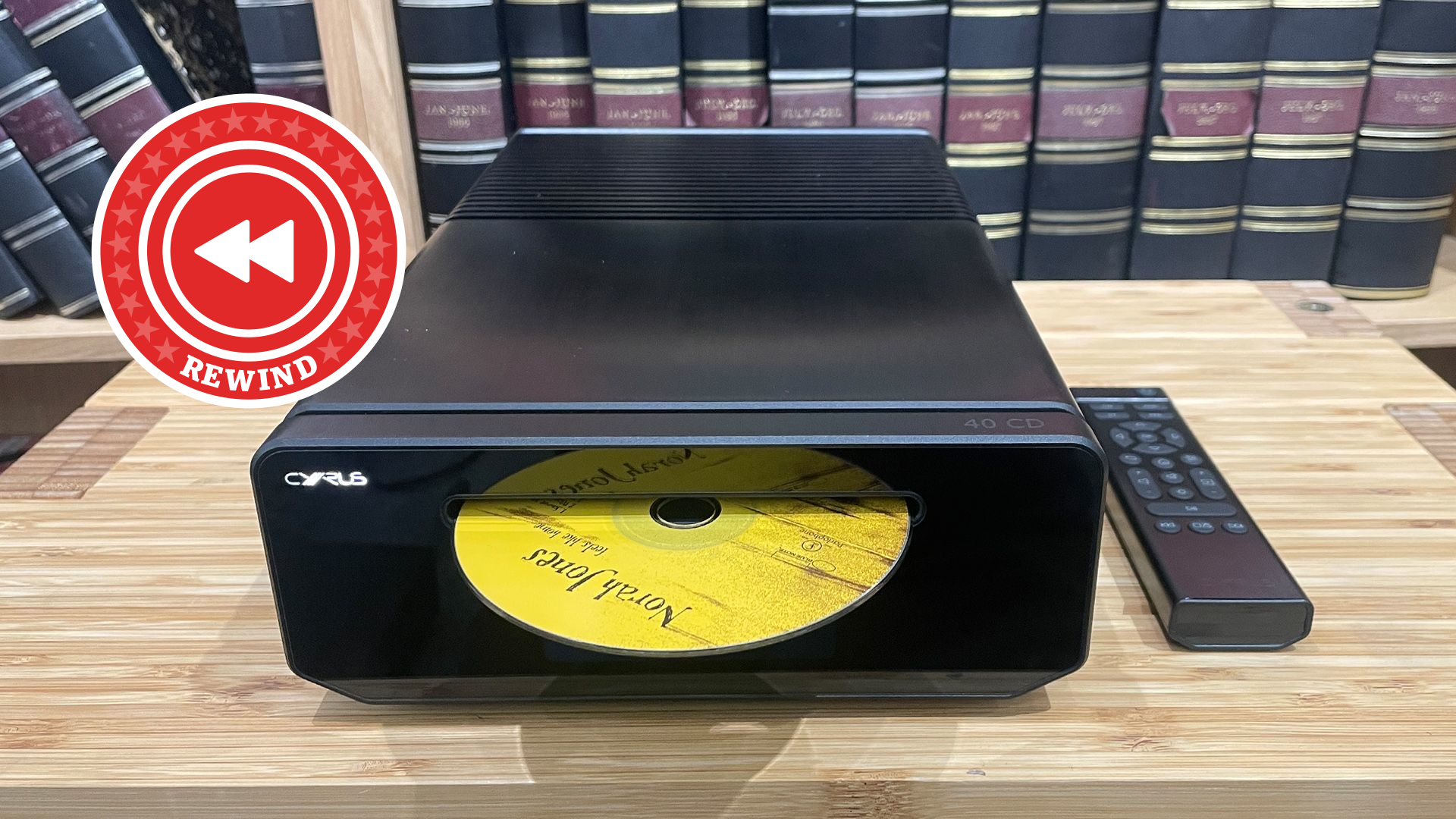Cyrus 40 CD on table with Rewind logo
