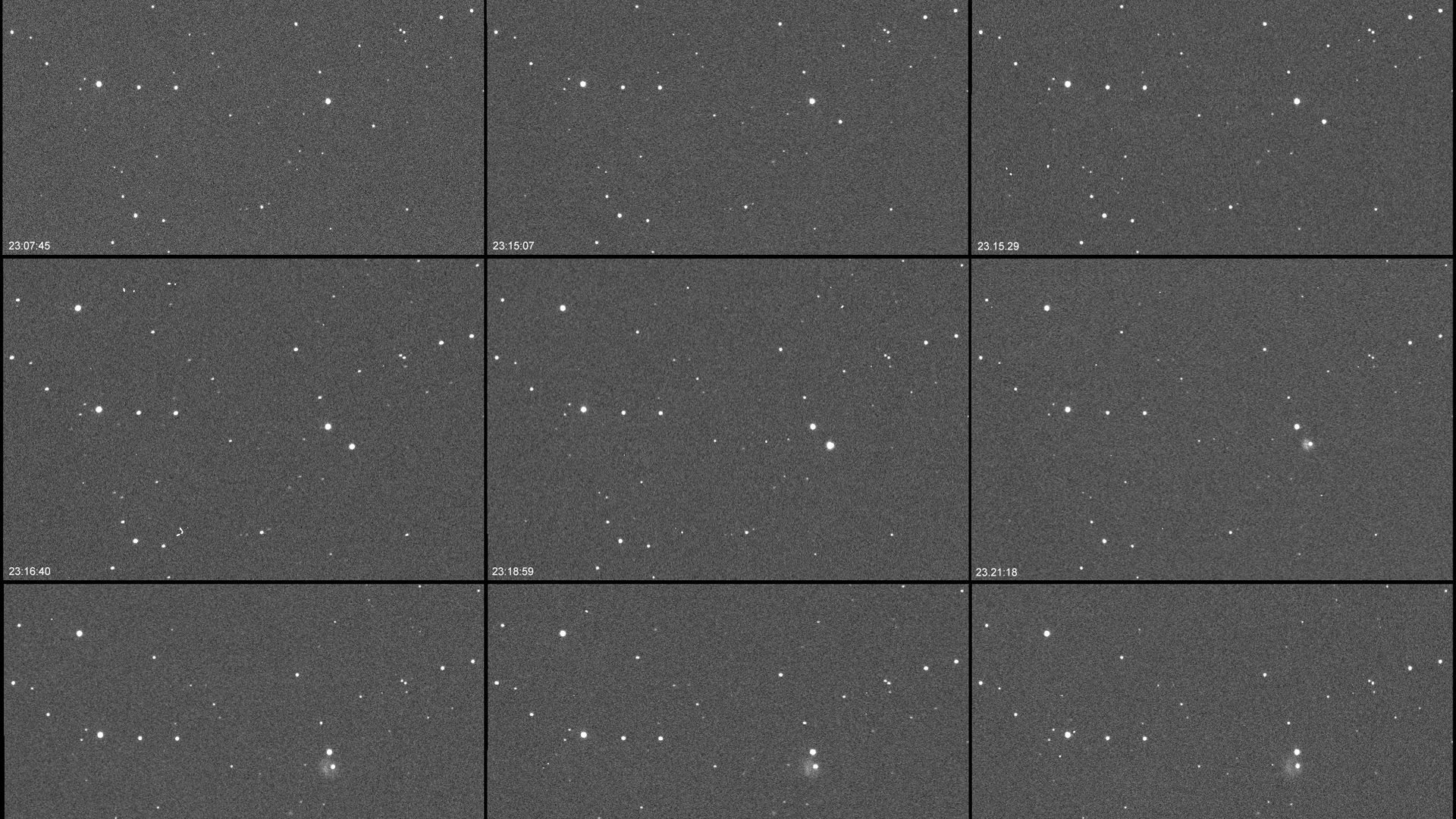 A sequence of images showing the brightening of asteroid Didymos immediately after the impact of NASA's DART spacecraft.