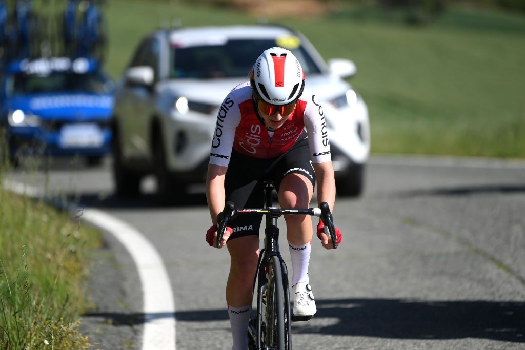 PAMPLONA SPAIN MAY 08 Hannah Ludwig of Germany and Cofidis Women Team competes in the breakaway during the 4th Navarra Womens Elite Classics 2024 a 1356km one day race from Pamplona to Pamplona on May 08 2024 in Pamplona Spain Photo by Alex BroadwayGetty Images