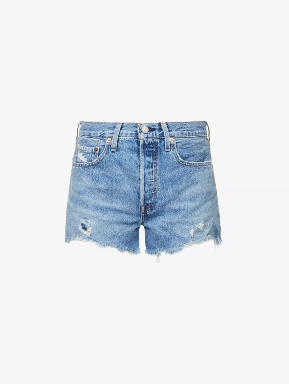 501 Distressed High-Rise Denim Shorts