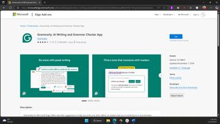 Grammarly listing within the Microsoft Edge add-on store for extensions