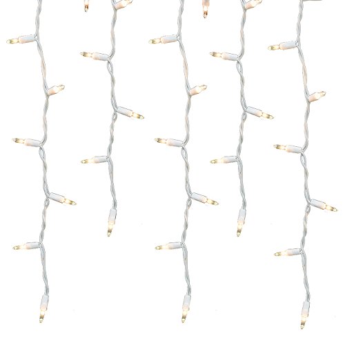 Holiday Essence 100 Icicle Lights, Clear Bulbs, Professional Grade for Indoor &amp;amp; Outdoor Use, Soft Bright White Bulbs With White Wire, Ul Listed.