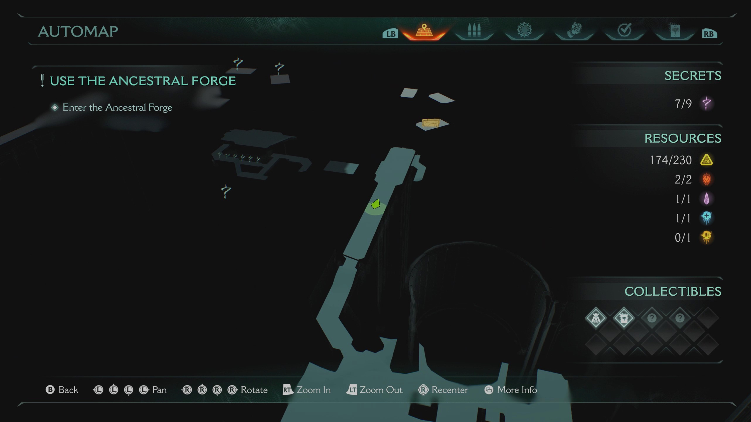 Doom: The Dark Ages Ancestral Forge secrets - A map showing the route to a gold chest at the end of a long corridor.